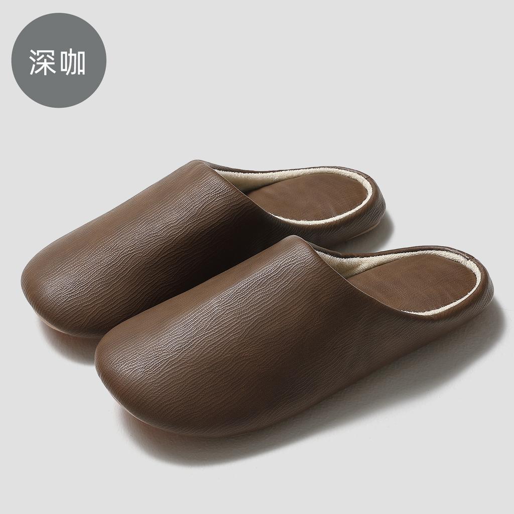 Pu Waterproof Cotton Slippers Winter Plush Warm Indoor Household Soft Bottom Silent Non-slip Autumn and Winter Cotton Mop