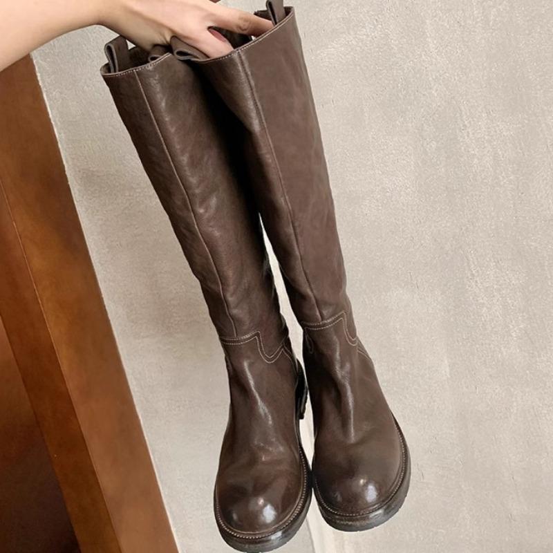 Knee High Boots Women Short Plush Snow Shoes Chunky Chelsea Retro Soft Leather Goth 2024 Trend Autumn Winter Fur New Botas Mujer