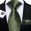 Mens Ties Silk Green Striped Necktie Hanky Cufflinks Set Formal Business Tie