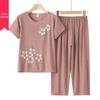 Grandma's Summer Cotton Linen Two-Piece Short Sleeve Outfit for Elderly Women