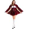 Halloween Witch Vampire Dress Stage Show Costume Little Red Riding Hood Short Skirt Cape Shawl Set