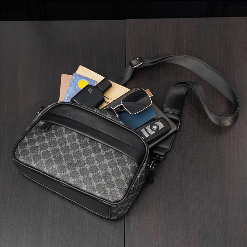 Men Shoulder Crossbody Bag Fashion Luxury Plaid Designer Leather Small Square Bag Male Business Travel Messenger Bags Handbag