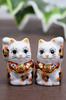 Kutani Ware Chibi Maneki Neko (Lucky Cat) Pair, Calico, Gold-Mike-F