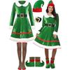 Adult Women Santa Claus Xmas Elf Green Dress Socks Hat Sets Christmas New Year Cosplay Costumes Performance Role Play Outfit