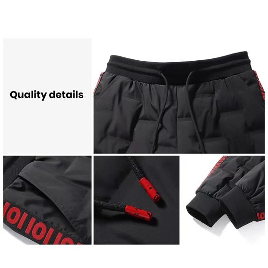 Autumn Winter Down Pants Elastic Waist Drawstring Solid Color Thickened Warm Pants Windproof Snow Warm Cotton Pants