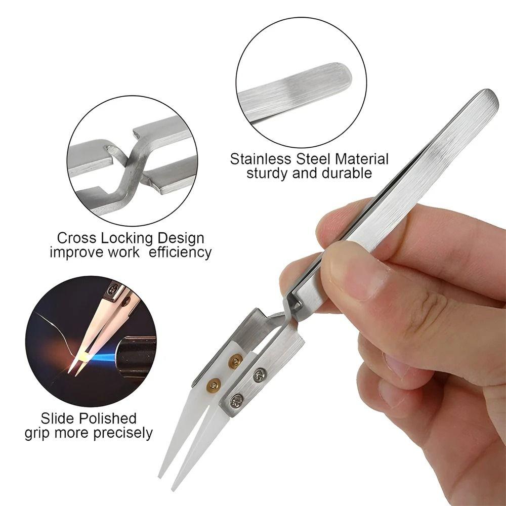 1Pcs Acid Resistant Ceramic Tweezer Reverse Insulation Tweezer Electronic Soldering Tweezers
