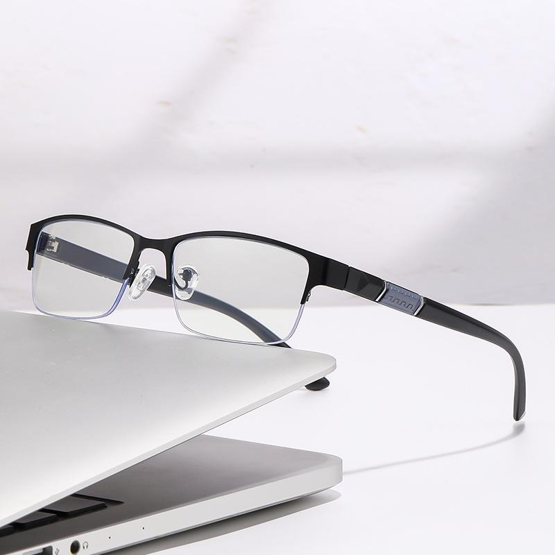 Men's Retro Half-Frame Anti-Blue Light Myopia Glasses - Small Square Eyebrow Design for Internet Celebrities and Gentlemen