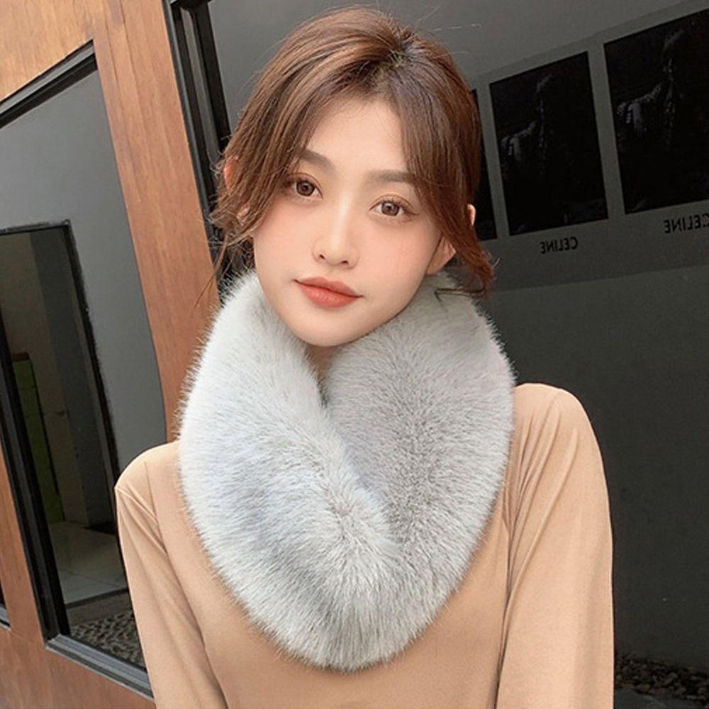 Новый зимний меховой воротник для волос, шарф из искусственного меха, однотонная шаль, женский меховой шарф, манишка из искусственной шерсти