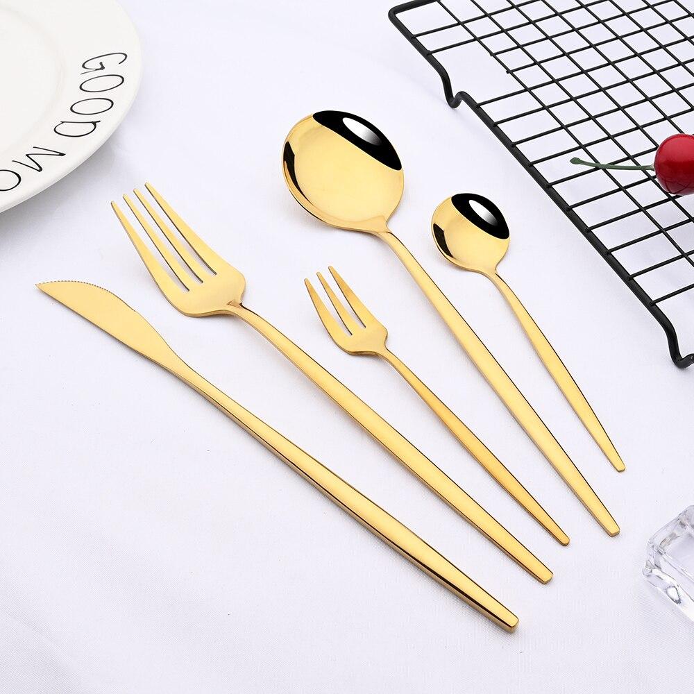 30pcs Gold Dinnerware Set Stainless Steel Cutlery Set Steak Knife Fork Coffee Spoon Flatware Cake Fork Teaspoon Silverware Western Kitchen Tableware