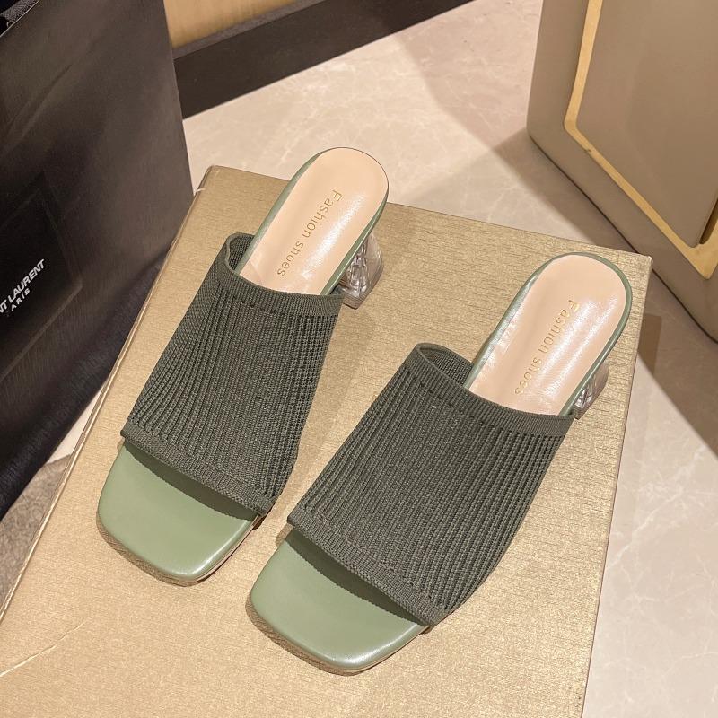Fashion Women Slippers Closed Toe Comfort Slippers Women Fashion Fly Weave Outdoor Sandals Women Medium Heel Slippers 2024