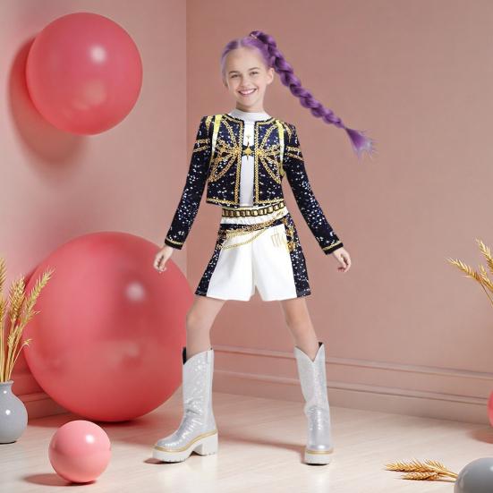 Pop Singers Cosplay Costume Stage Performance Outfits Girl Dance Troupe Attire for Kids Halloween Carnival Costume Party Dress-up