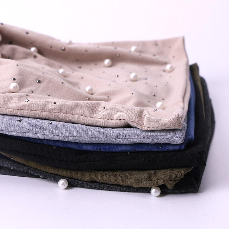 Pearl Rhinestones Women Beanie Hats Autumn Winter Warm Soft Cotton Skullies Caps Casual Outside Turban Female Ladies Hearwear