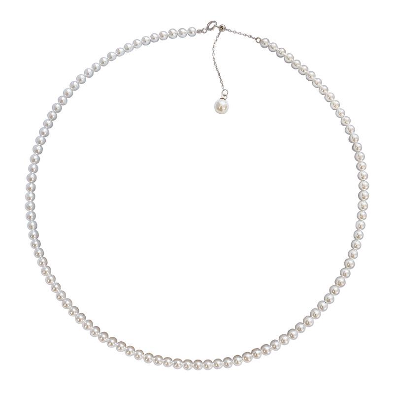 S925 Silver Mother-of-Pearl Pearl Necklace for Women - High-End, Lustrous, Round Beads On Clavicle Chain, Trendy Choker Design.