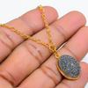 Pyrite Druzy Gemstone Handmade 925 Sterling Silver Jewelry Necklace 20" GK-5006