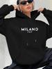 Milano Print Kangaroo Pocket Hoodie Casual Long Sleeve Drawstring Hoodies Sweatshirt Women's Clothing Unisex