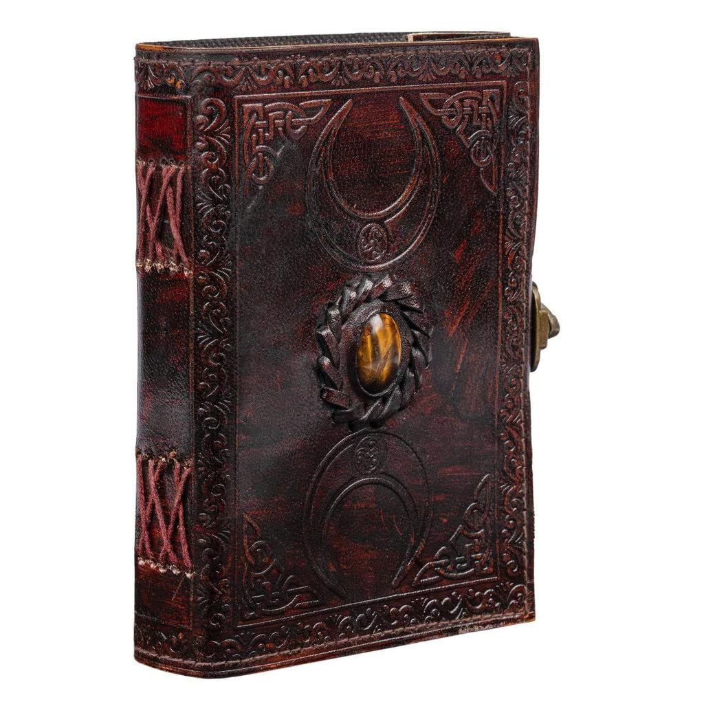 Leather Diary for Men & Women with Semi Precious Stone & Antique Buckle Lock