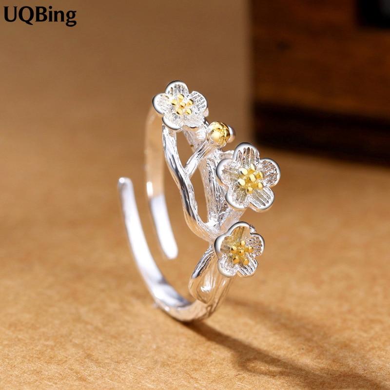 New Arrivals 925 Sterling Silver Rings For Women Girl Jewelry Gold Flower Rings Adjustable Open Finger Rings