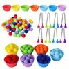 78Pcs/Set Kids Color Sorting Toy with 7 Bowls 70 Pompoms Clip Preschool Learning Ball Counting Matching Game Toddlers Boys Girls Educational Toy