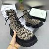 2024 New Lace Up Zipper Women Boots Round Toe Mixed Colors Leopard Print Platform Water Proof Fashion Boots Shoes for Women