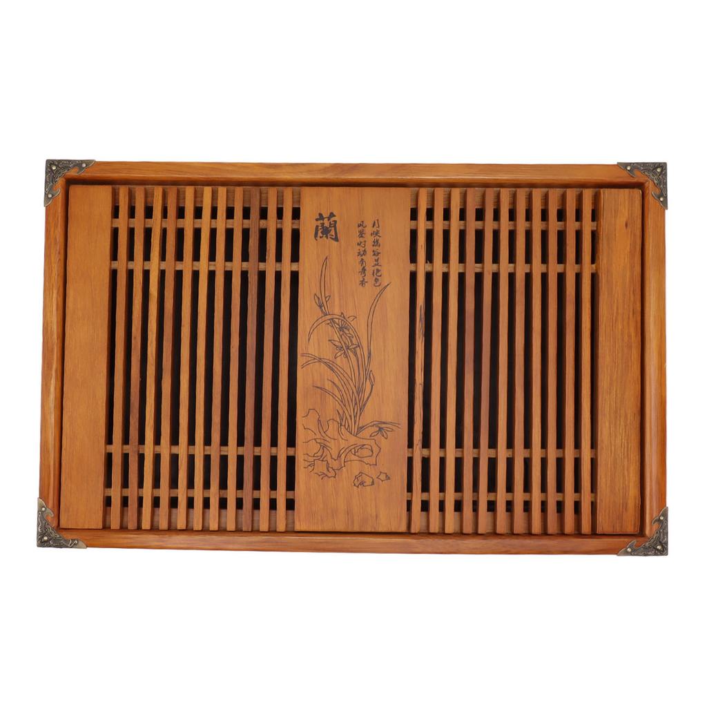 Kungfu Tea Tray Chinese Gongfu Tea Tray Drainage Water Storage Wood Tea Table with Drain Pipe