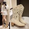 Fashion New Fashion Brand Women's Summer Retro Square Heels Western Boots with Hollow Out Design and Cowboy Boots Shoes for Outdoor