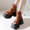 Vintage Thick Sole Sandals Boots Women Peep Toe Genuine Leather Comfort Heightening Platform Shoes