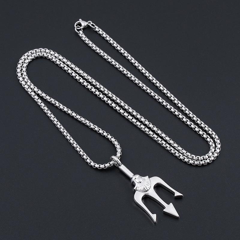 Titanium Steel Trident Pendant Necklace, Trendy Male Dominance, Hip-hop Minimalist Pendant Accessory