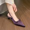 Temperament Satin Bow Pointed Head Bag Head Empty Sandals Women's Spring Gentle Elastic Band High Heel Single Shoes