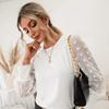 Women's Stylish Clothing Polka Dot Round Neck Solid Color Long-sleeved Shirt T-shirts & Long-sleeve Tops