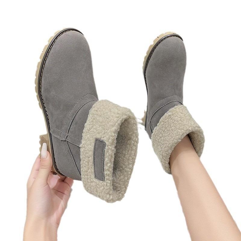 Snow Boots Women's New Round Head Thick Heel Cotton Boots Comfortable Foot Cover Two Wear Large Size Women's Cotton Shoes