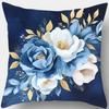 Dark Blue Floral Pattern Home Decor Pillowcase Living Room Sofa Polyester Cushion Cover with Zipper