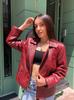 New Jacket Lambskin Red Real Soft Leather Slim Women Stylish Biker Motorcycle