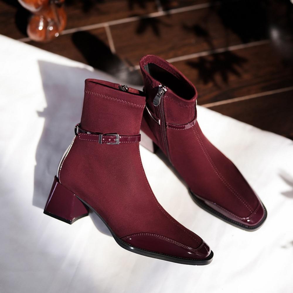 High Heels Women's Ankle Boots Square Toed Sexy Shoes for Women Shoes High 5cm Side Zip Classic Daily Boots Women Boots