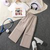 Girls Summer Suit 2025 Children Clothing Letter Short Sleeve Tshirt + Wide-Leg Trousers Casual 2 Piece Set