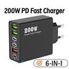 Зарядное устройство для мобильного телефона 6 в 1, общая мощность 200 Вт, USB Type C, USB3.0, PD3.0, адаптер питания для сверхбыстрой зарядки для iPhone, Xiaomi, Samsung