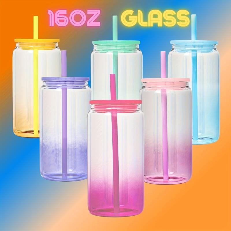 1pc 16oz (480ml) Gradient Color Mason Cups Glass Cup with Lid and Straw  Reusable Tumbler for Iced Coffee Smoothies or Boba Mug