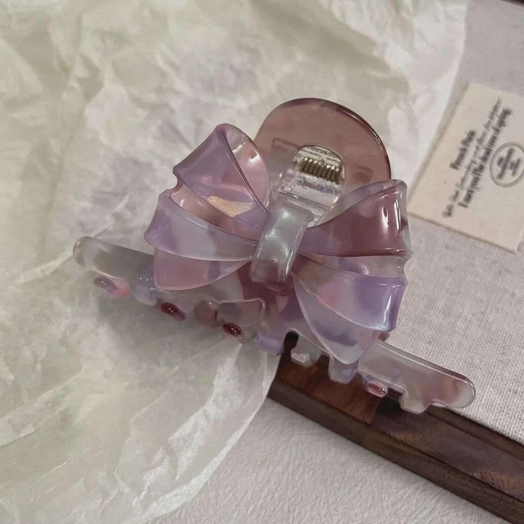 "Korean Mermaid Double-Sided Bow Hairpin: Elegant Acetic Acid Shark Clip"