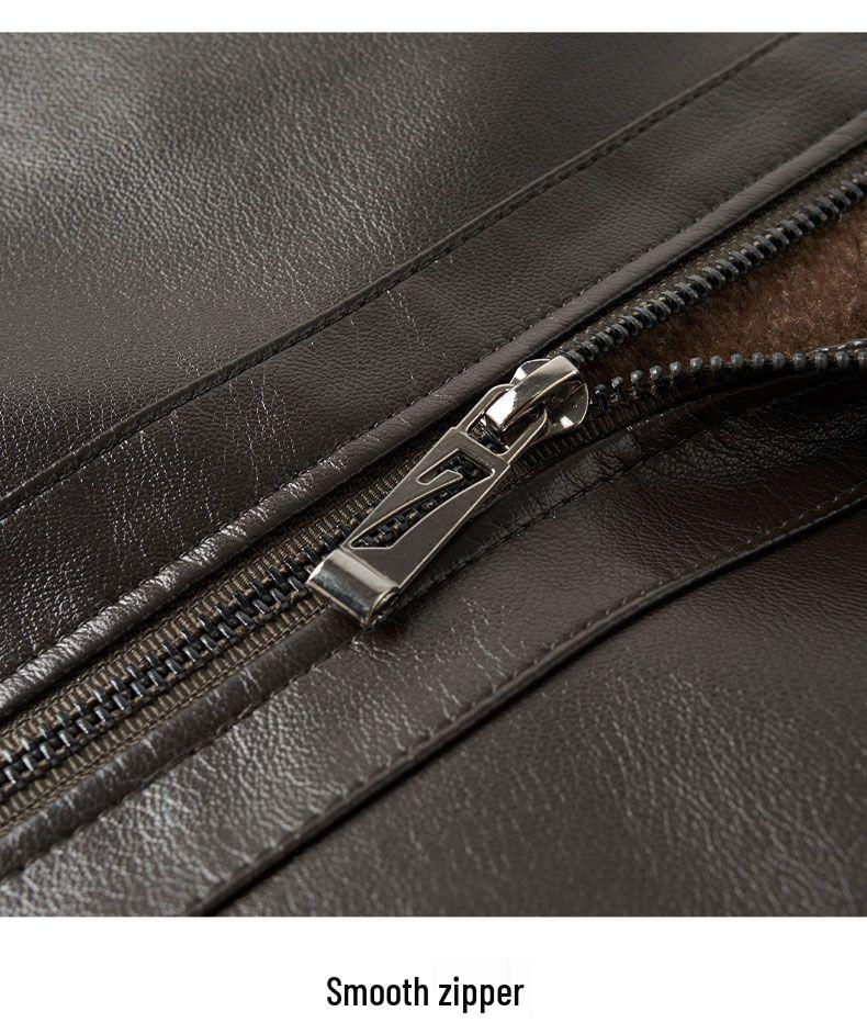 Men's Middle-Aged & Elderly Leather Jacket - Autumn/Winter, Warm, Thick, Windproof, Cycling Outerwear.