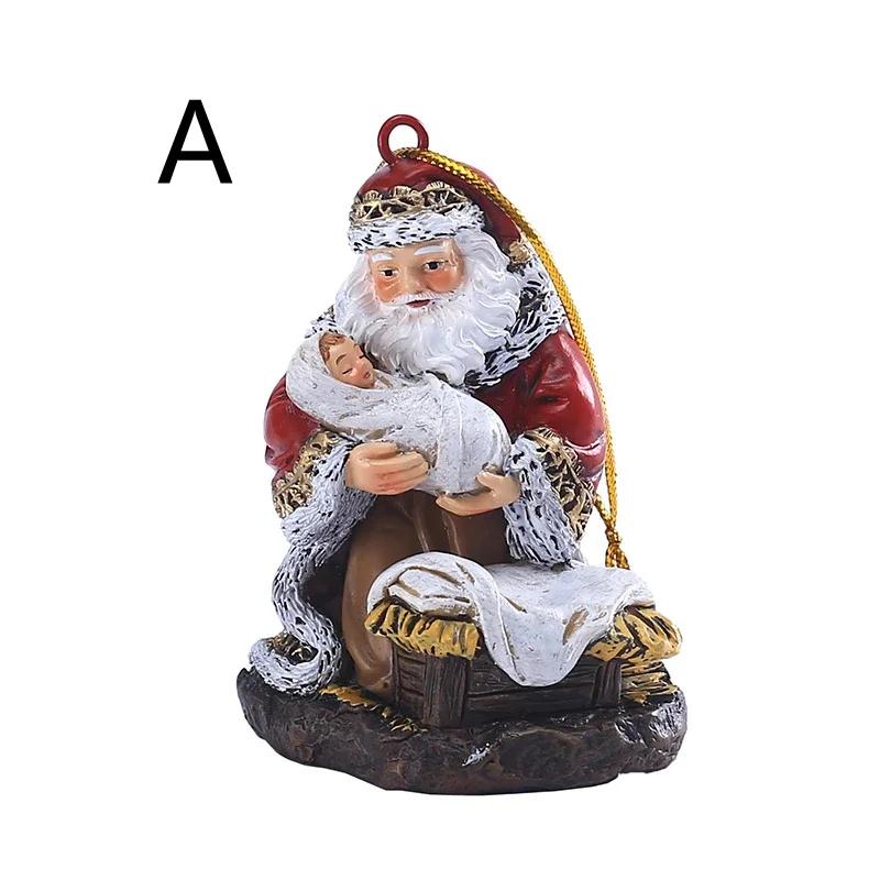 Christmas Series Hanging Ornaments Resin Hugging Santa Claus Figurines Mini Santa Pendant Xmas Tree Home Party Decor Supplies