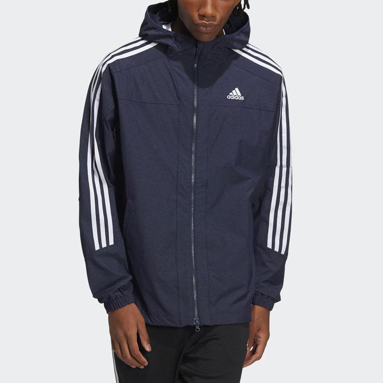 Adidas Contrast Stripe Sports Hooded Jacket Men Jacket Legend-Ink-Blue HC9956