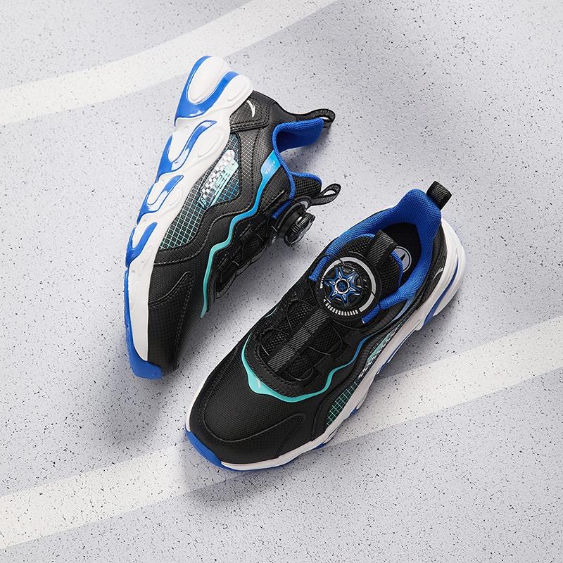 Anta Kids Synthetic Leather Fabric Trendy Lightweight Shock Absorbing Low Top Running Shoes Kids Sneaker Black Blue Green A12435523N-2