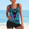 Women's Shoulder Strap Swimsuit Multicolored Graffiti Print Bikini Tankini Swimsuit