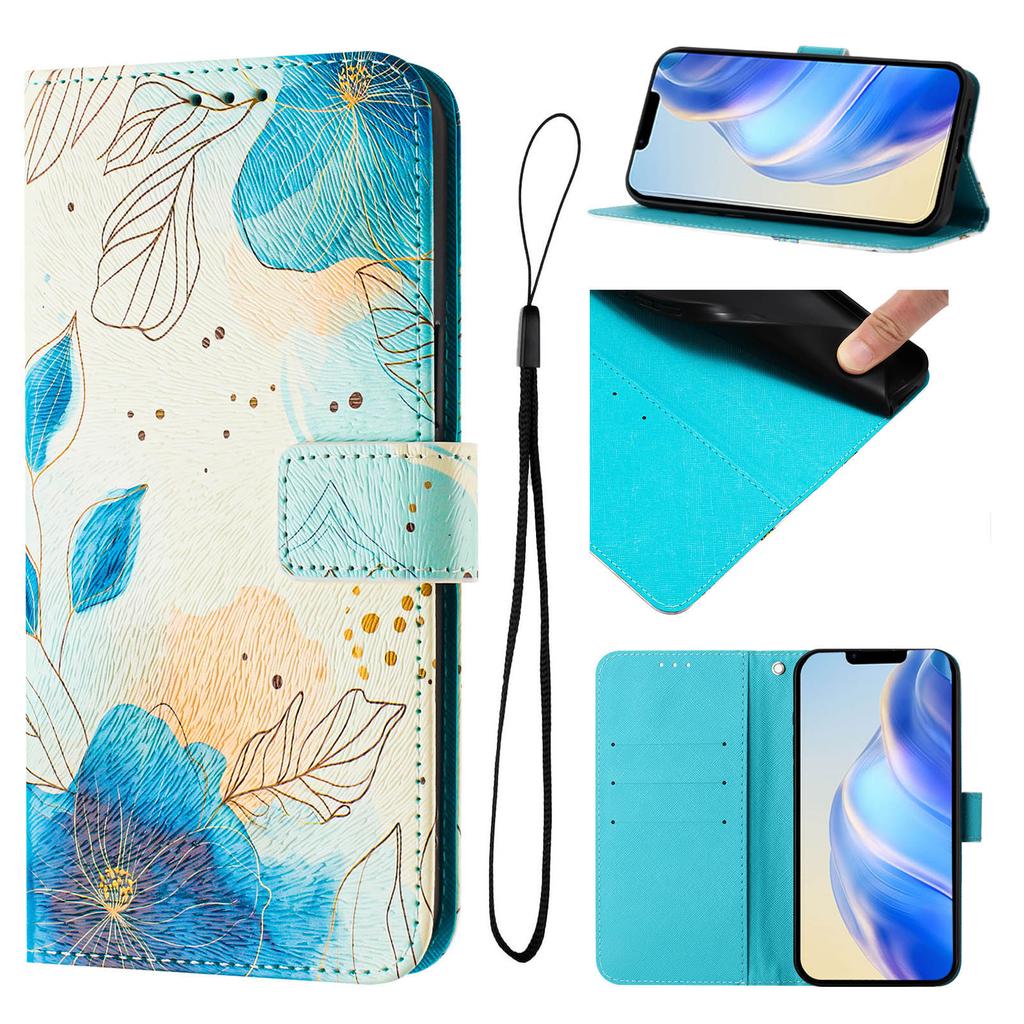 Blue Flower Forest Luxury Painted Leather Case Wallet Book Style Cover for Google Pixel 5,5a 5G/ 6,6a,6 Pro/ 7,7a,7 Pro/ 8,8a,8 Pro /9,9 Pro,9 Pro XL