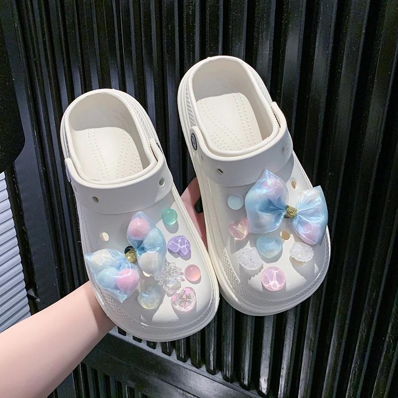 Fashion Colorful Bowknot Chunky Platform Garden Shoes Women Hollow Out Thick Bottom Clogs Sandals Woman Non Slip Summer Beach Slippers