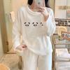 Thickened Warm Sleepwear for Winter Women Pajamas Flannel Cartoon Panda O-Neck Coral Velvetplus Winter Pajamas Ladies