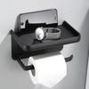 Tuqiu Black Toilet Paper Holder Grey Tissue Paper Holder Aluminum Paper Roll Holder With Phone Storage Shelf