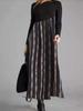 Women's Long Sleeve Black Top with Printed Maxi Skirt Dress, Bohemian Floral Geometric Pattern, Multiple Color Options