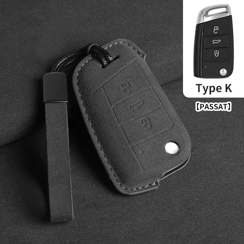 Suede Car Flip Key Case Cover for VW Volkswagen Golf 7 MK7 Tiguan MK2 T-roc T-cross Skoda Octavia Kodiaq Karoq Seat Ateca Leon
