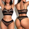 Sexy Fishnet 2piece Set Women Sexy Lingerie Sheer Striped Bodysuit Porn Bodycon Hollow Out Underwear Fashion Bikinis Sex Set