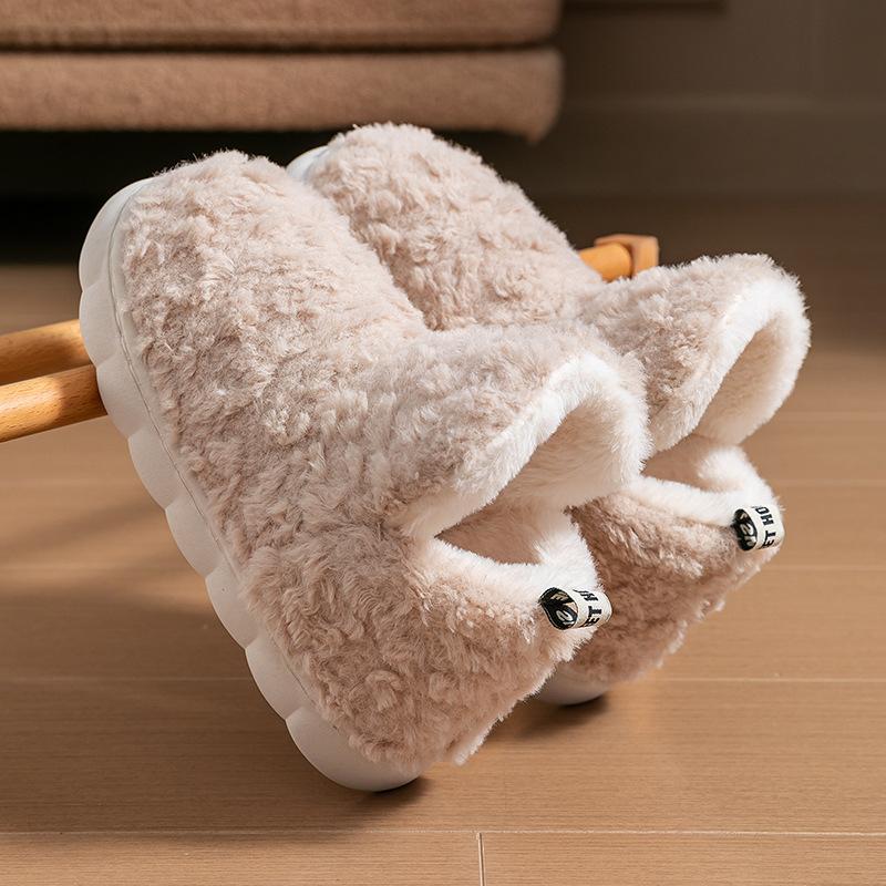 High-top Velvet Cotton Slippers for Women and Couples Can Wear Bags and Warm New Simple Casual Home Fluffy Cotton Boots